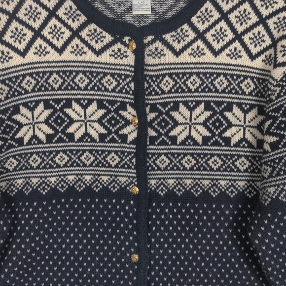 Crystal Kobe Cardigan Sweater Women Large Blue Fair Isle Vtg Preppy Old Money - Picture 9 of 11